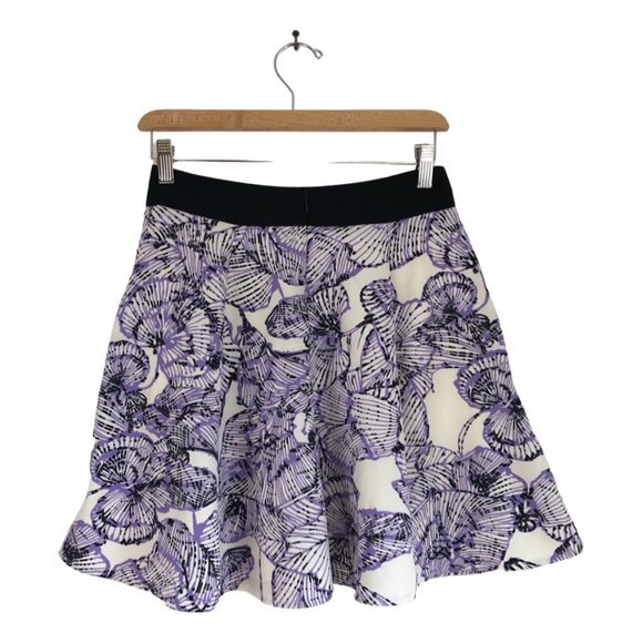 Francesca Skirt Purple White Black Palm Tree Print Short Flare Lined Size Small - Picture 3 of 5